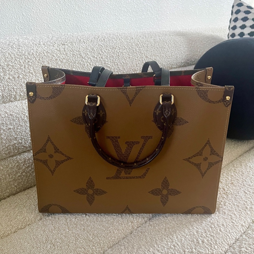 Louis Vuitton Brown Tote with Monogram Pattern and Structured Shape. On The Go